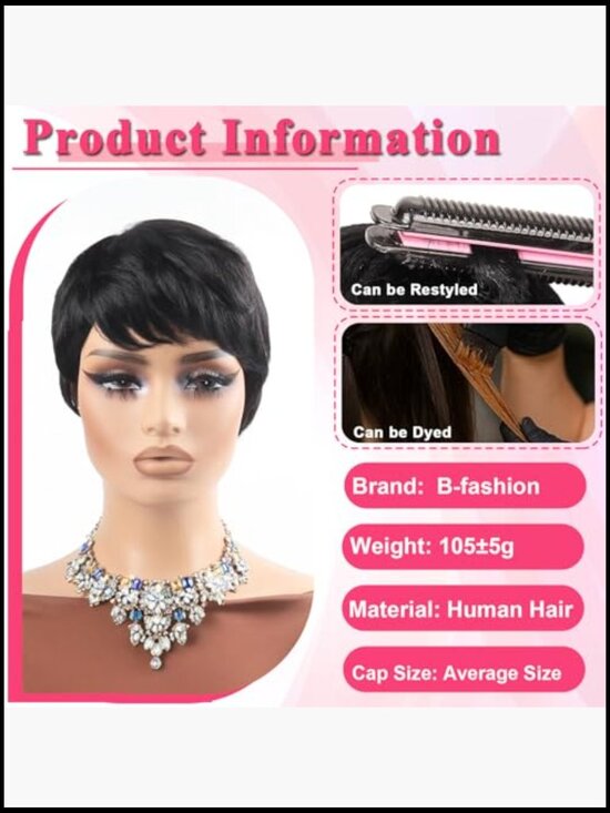 Short Pixie Wig Human Hair Glueless Wear and Go Full Machine Made 180 Density main image 5